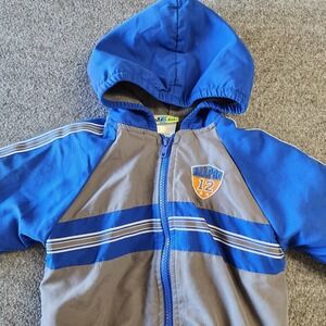 All & Rav Toddler Boys 2T Hooded Jacket Blue Gray Fleece Lined Full Zip Coat